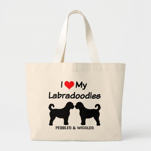 Ik hou van mijn twee Labradoodle Dogs Silhouette Grote Tote Bag (Voorkant)