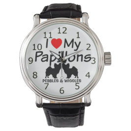 Ik hou van mijn twee Papillon Dogs horloge