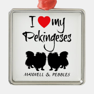 Ik hou van mijn twee pekinees honden metalen ornament