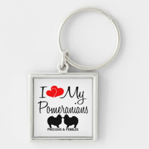 Ik hou van mijn twee Pomeranians aangepaste Sleute Sleutelhanger
