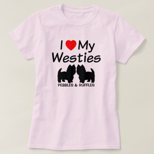 Ik hou van mijn twee Westie honden T-shirt (Design voorkant)