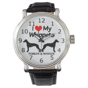 Ik hou van mijn twee Whippet Dogs silhouet Horloge