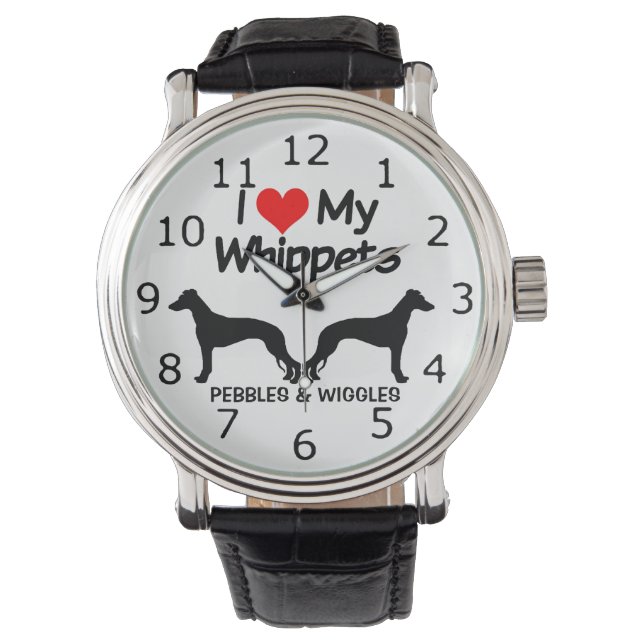Ik hou van mijn twee Whippet Dogs silhouet Horloge (Voorkant)