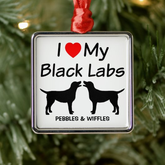 Ik hou van mijn TWO Black Lab-honden Metalen Ornament (Boom)
