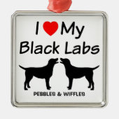 Ik hou van mijn TWO Black Lab-honden Metalen Ornament (Voorkant)