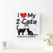 Ik hou van mijn TWO Cats Silhouette Vierkante Klok (Huis)