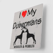 Ik hou van mijn TWO Doberman Pinscher Dogs Vierkante Klok (Hoek)