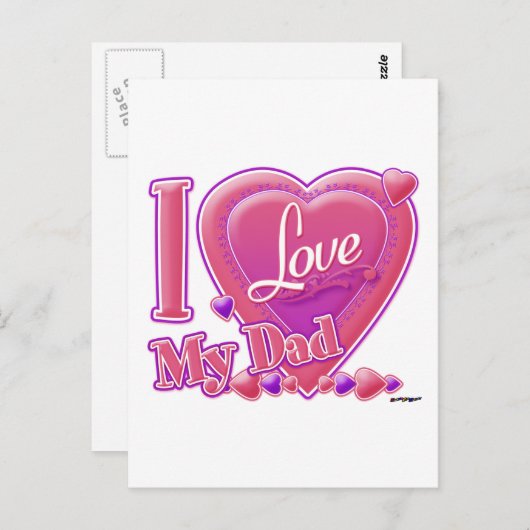 Ik hou van mijn vader roze/paars - hart briefkaart (Voorkant / Achterkant)