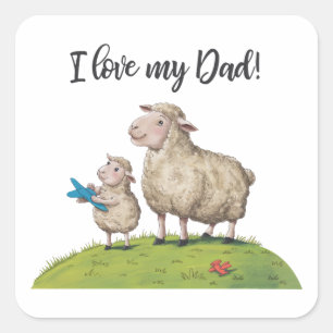 Ik hou van mijn vader schapen vierkante sticker