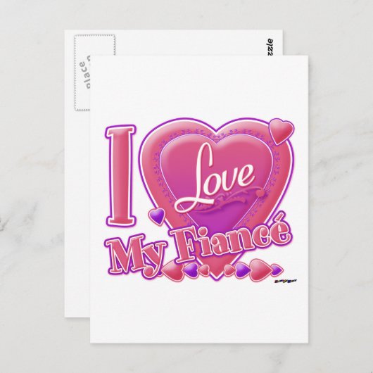 Ik hou van mijn verloofde roze/paars - hart briefkaart (Voorkant / Achterkant)
