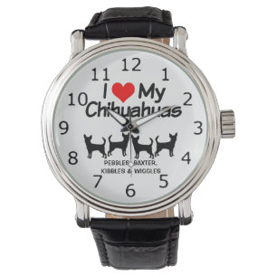 Ik hou van mijn vier Chihuahua honden silhouet Horloge