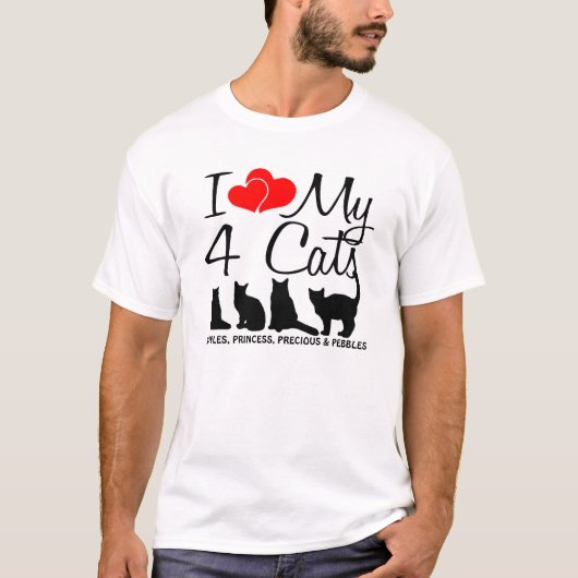 Ik hou van mijn vier katten t-shirt (Voorkant)
