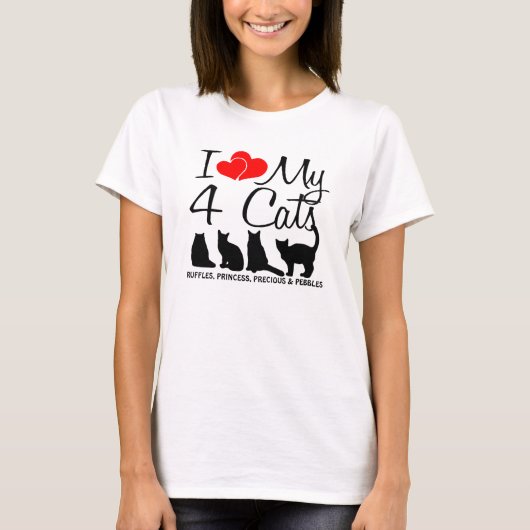 Ik hou van mijn vier katten t-shirt (Voorkant)