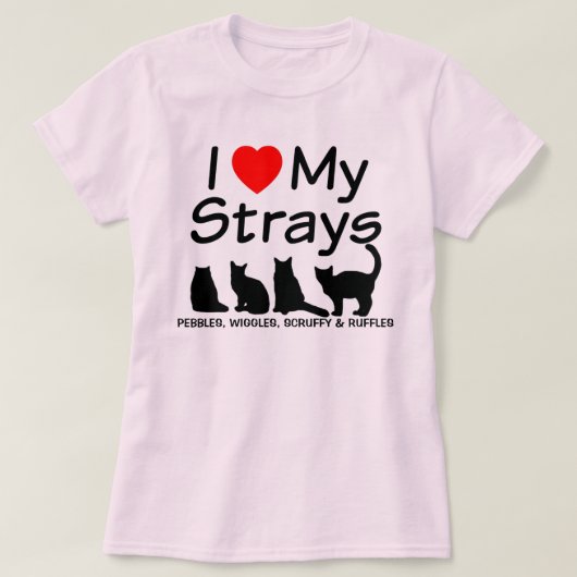 Ik hou van mijn vier zwerfkatten t-shirt (Design voorkant)
