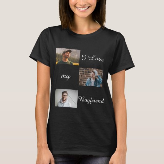 Ik hou van mijn vriend Custom Photo Collage Black T-shirt (Voorkant)