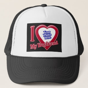 Ik hou van mijn vriend Foto Red Heart Black Trucker Pet
