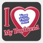 Ik hou van mijn vriend Foto Red Heart Black Vierkante Sticker (Voorkant)