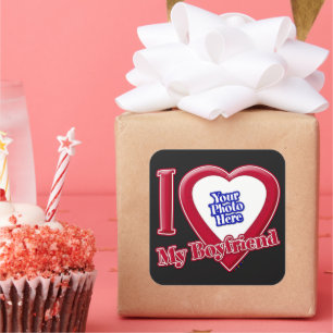 Ik hou van mijn vriend Foto Red Heart Black Vierkante Sticker