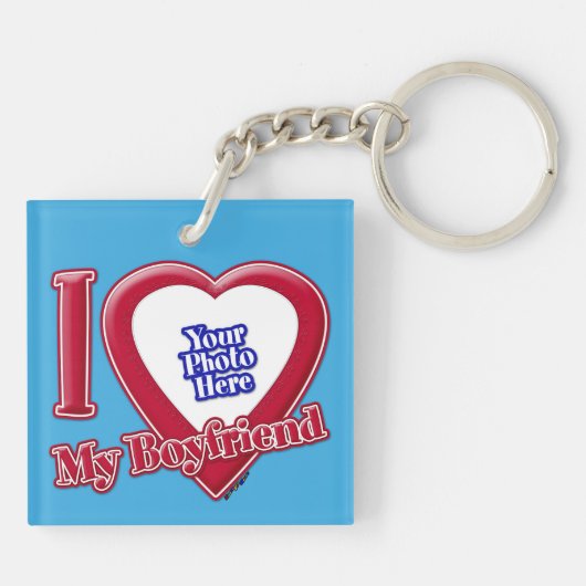 Ik hou van mijn vriend Foto Red Heart Blauwgroen Sleutelhanger (Achterkant)