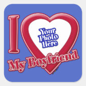 Ik hou van mijn vriend Foto Red Heart D R Blue Vierkante Sticker (Voorkant)