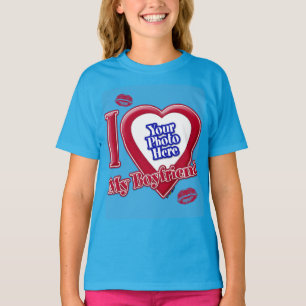 Ik hou van mijn vriend Foto Red Heart Kiss Blauwgr T-shirt
