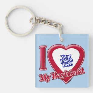 Ik hou van mijn vriend Foto Red Heart Light Blue Sleutelhanger