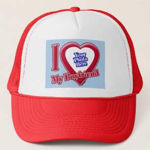 Ik hou van mijn vriend Foto Red Heart Light Blue Trucker Pet