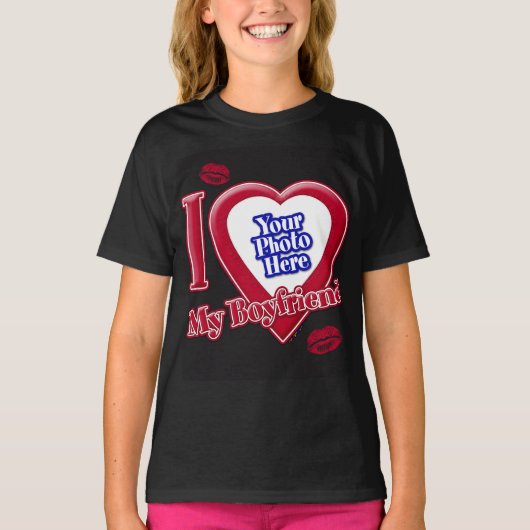 Ik hou van mijn vriend Foto Red Heart Lips Black T T-shirt (Voorkant)