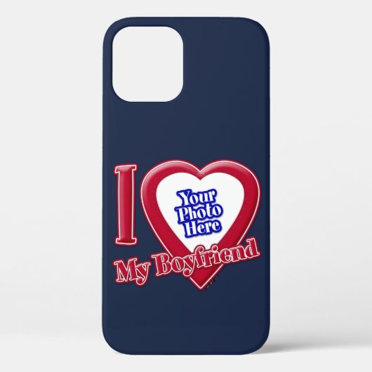 Ik hou van mijn vriend Foto Red Heart Navy Blue Case-Mate iPhone Case (Achterkant)