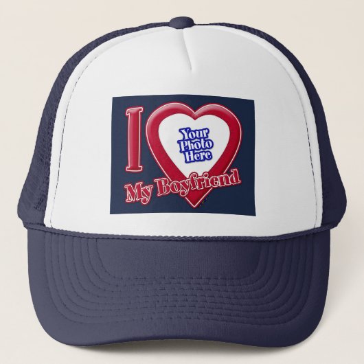 Ik hou van mijn vriend Foto Red Heart Navy Blue Trucker Pet (Voorkant)