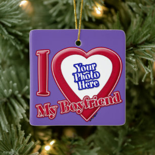 Ik hou van mijn vriend Foto Red Heart Paars Keramisch Ornament
