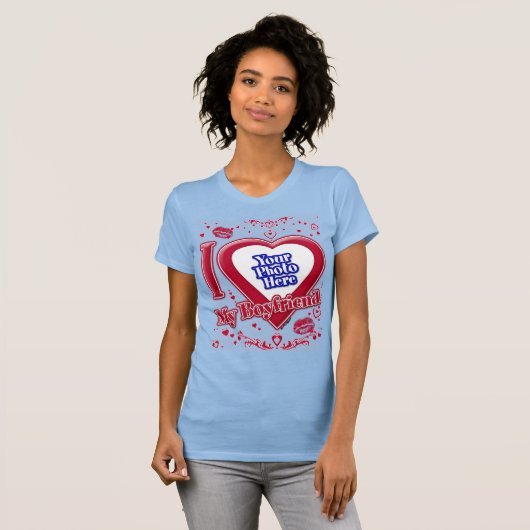 Ik hou van mijn vriend Foto Red Hearts Baby Blue T-shirt (Voorkant volledig)