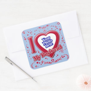 Ik hou van mijn vriend Foto Red Hearts Baby Blue Vierkante Sticker