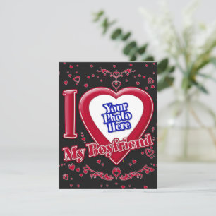 Ik hou van mijn vriend Foto Red Hearts Black Feestdagenkaart