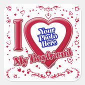 Ik hou van mijn vriend Foto Red Hearts Vierkante Sticker (Voorkant)