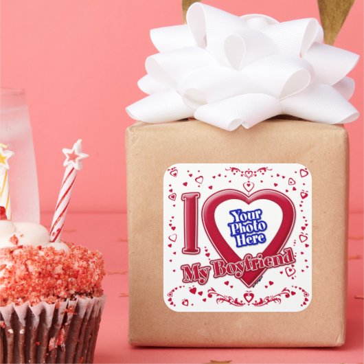 Ik hou van mijn vriend Foto Red Hearts Vierkante Sticker (Feest)