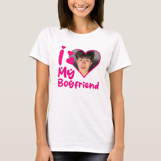 Ik hou van mijn vriend Heart Custom Photo T-shirt (Voorkant)