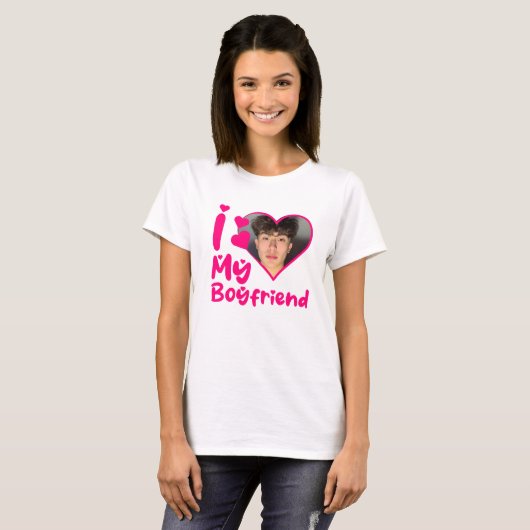Ik hou van mijn vriend Heart Custom Photo T-shirt (Voorkant volledig)