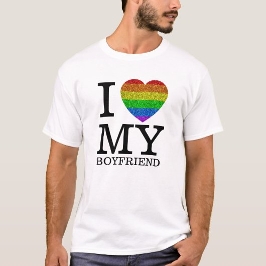 Ik hou van mijn vriend LGBT vlag hart Valentijnsda T-shirt (Voorkant)
