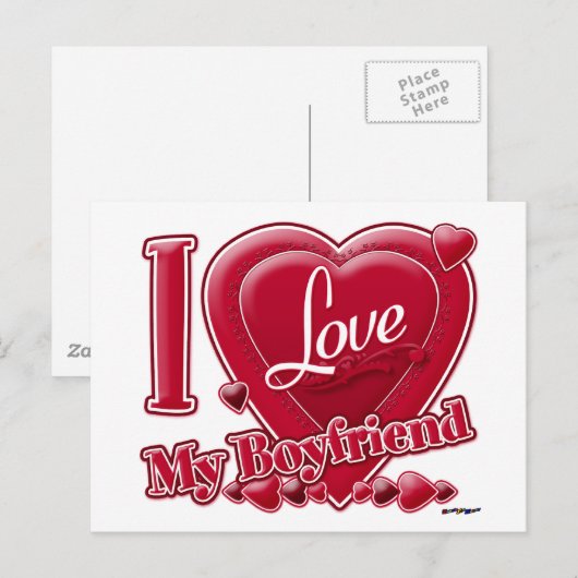 Ik hou van mijn vriend rood - hart briefkaart (Voorkant / Achterkant)