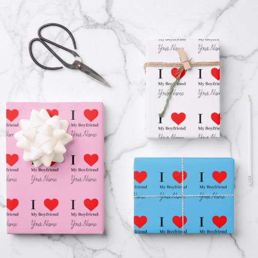 Ik hou van mijn vriend & rood hart gepersonaliseer inpakpapier vel (Voorkant)