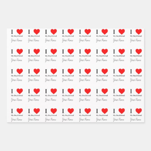 Ik hou van mijn vriend & rood hart gepersonaliseer inpakpapier vel (Voorkant)