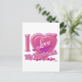 Ik hou van mijn vriend roze/paars - hart briefkaart (Staand voorkant)