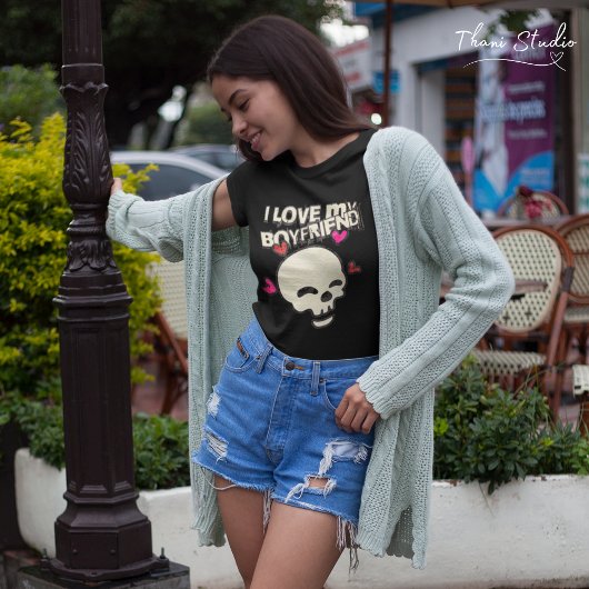 Ik hou van mijn vriend schedel hart paar t-shirt