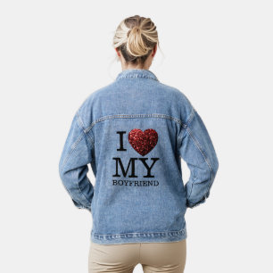 Ik hou van mijn vriend sparkles hart Valentijnsdag Denim Jacket