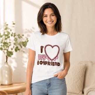 Ik hou van mijn vriend T-shirt met hart bruin roze
