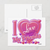 Ik hou van mijn vrienden roze/paars - hart briefkaart (Voorkant / Achterkant)