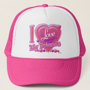 Ik hou van mijn vrienden roze/paars - hart trucker pet