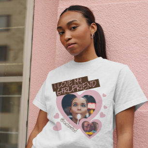 Ik hou van mijn Vriendin Aangepaste 2 foto T-shirt