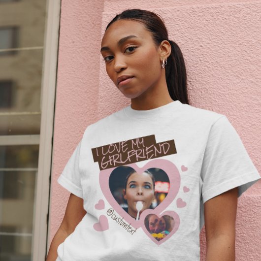 Ik hou van mijn Vriendin | Aangepaste 2 foto T-shirt